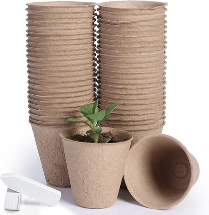 JERIA 50-Pack 3.15 Inch Peat Pots for Seedling with 50 Pcs Plant Labels,Outdoor Garden Germination