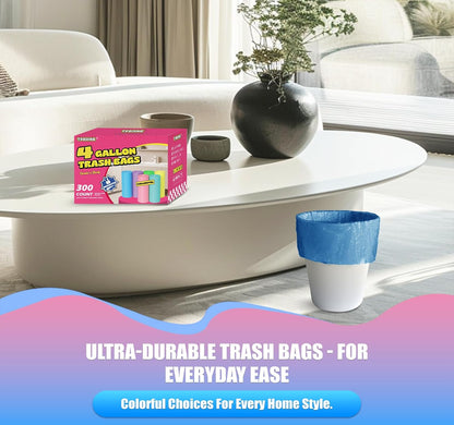300 Count 4 Gallon Small Trash Bags - 15 Liter Colored Garbage Bags Unscented Wastebasket Liners