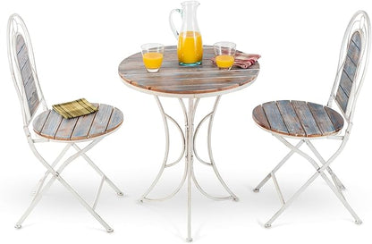Alpine Corporation Indoor/Outdoor 3-Piece Wood and Metal Bistro Set Table and Folding Chairs Patio