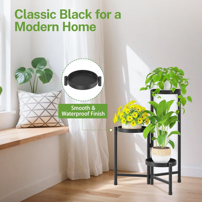 iDavosic.ly Plant Stand Indoor Outdoor, 3 Tier Corner Metal Flower Display Holder Shelf, Folding