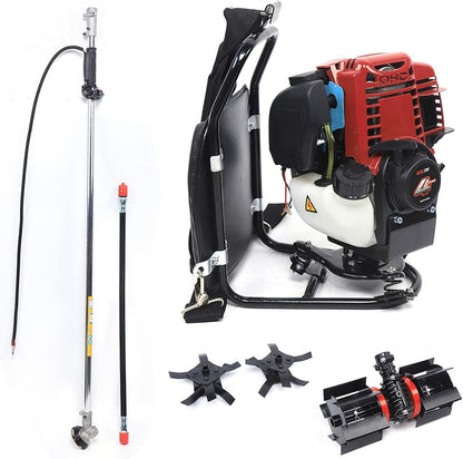 Lawn Mower, 3-in-1 4 Stroke Gasoline Backpack Tiller Grass Weeding Trimmer, 1.4HP Air-Cooled Engine