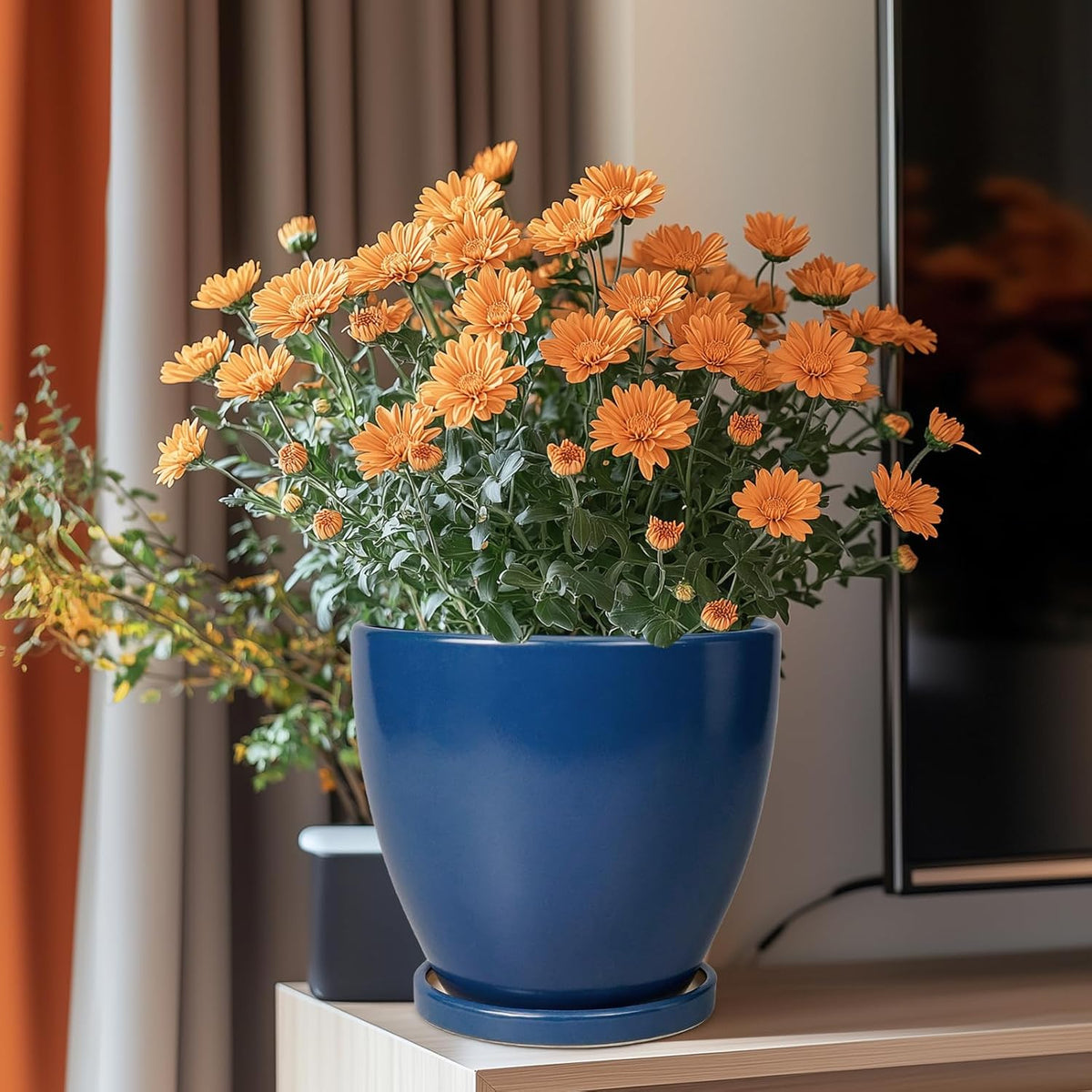 Ceramic Plant Pot - 8 Inch Planter for Indoor Outdoor Plants, Round Flower Pots with Drainage and