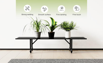 Zhongma One Tier Metal Plant Stand with Wheels,(45.67 L x 8.66 W x 10.3 H) Heavy Duty Plant Holder