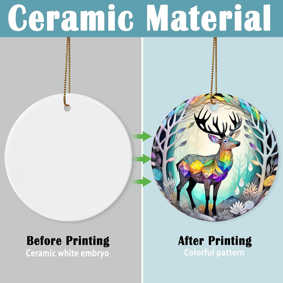 Colorful Ceramic Elk Christmas Ornament, Elk Ornaments for Christmas Tree, Holiday Decorations