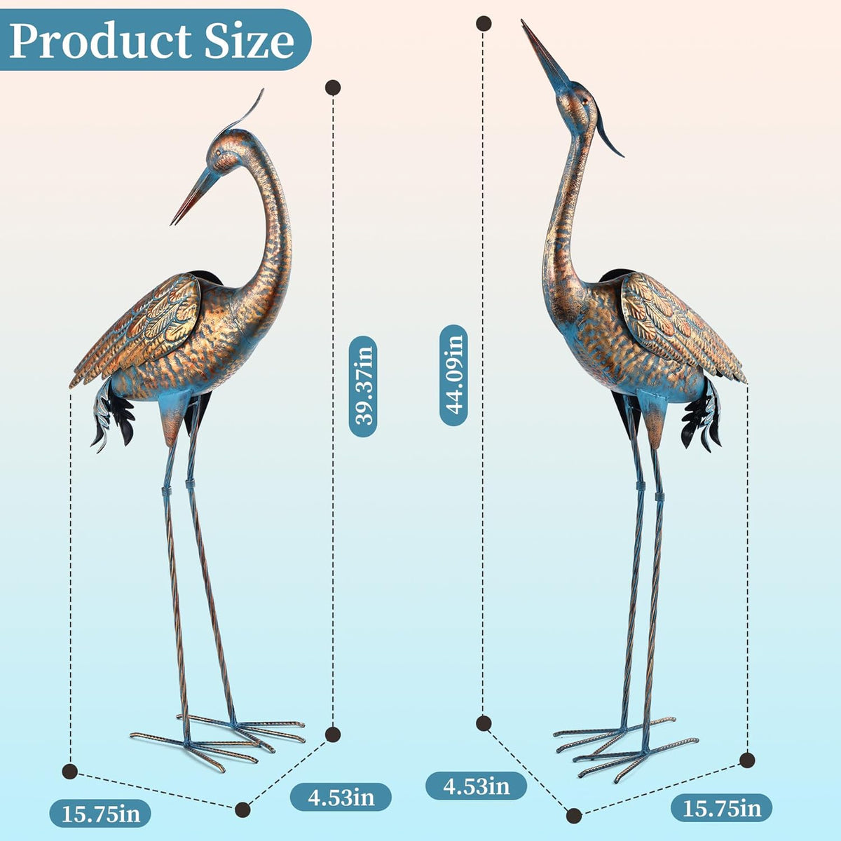 chisheen Garden Crane Statues Blue Heron Metal Yard Art Outdoor Decoration,Large Sculptures for