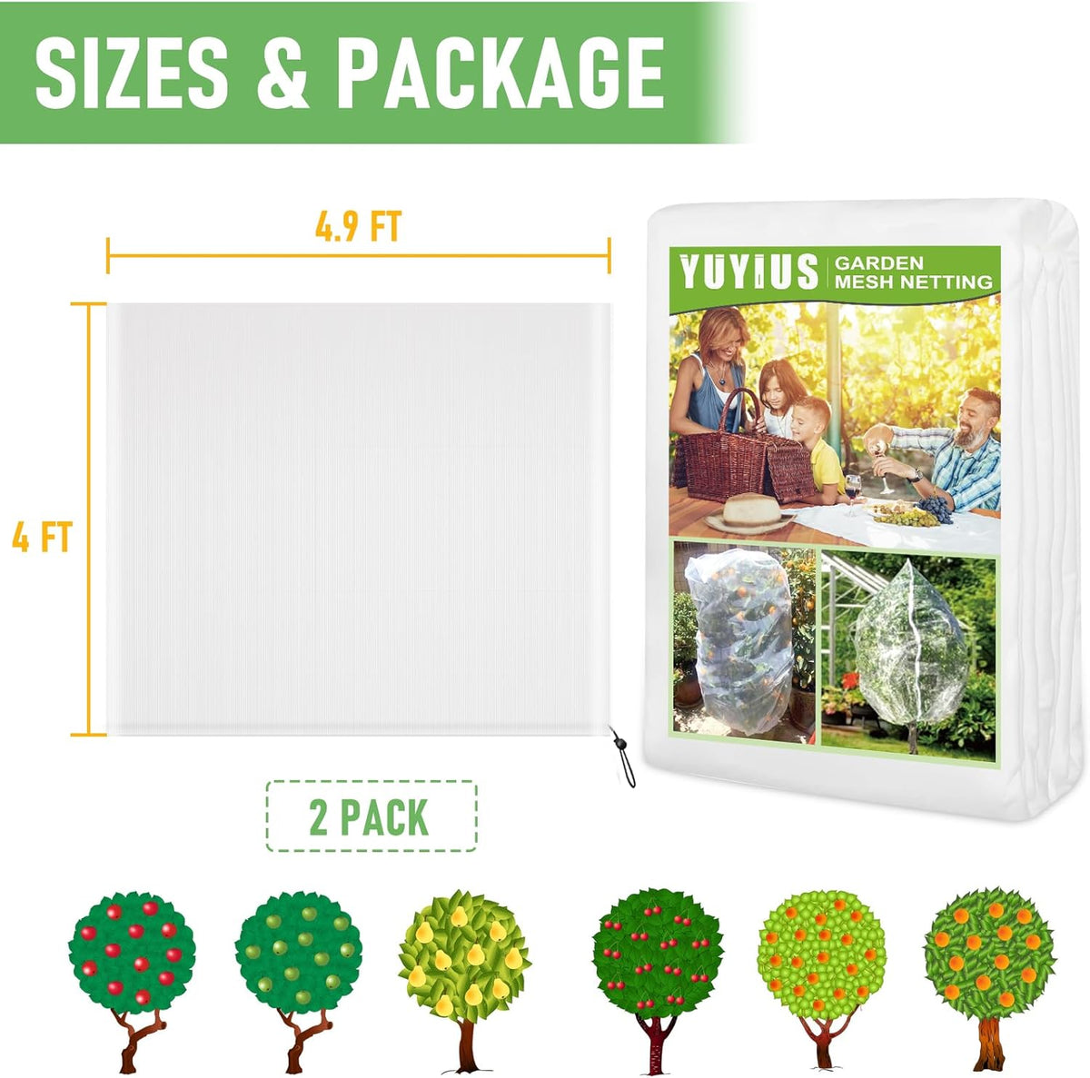 Fruit Tree Netting, Blueberry Bush Netting Cover for Garden Protection, 2Pcs 4x4.9 FT Garden Plant
