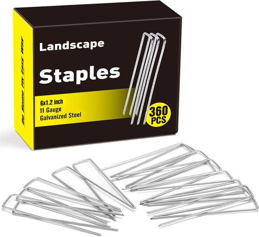 HongWay 360 Pack 6 Inch Landscape Staples, Galvanized Garden Staples 11 Gauge Ground Stakes