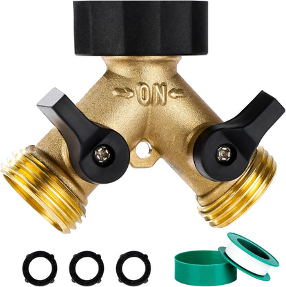Dalmbox Garden Hose Splitter 2 Way, Y Connector Brass Garden Hose Adapter, Water Hose Splitter