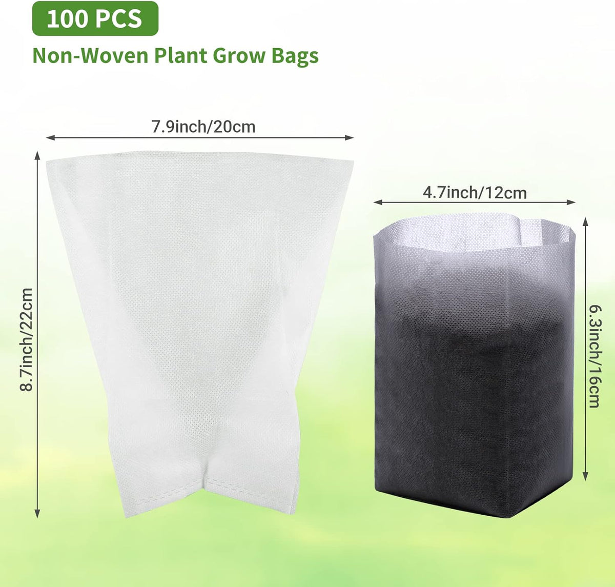 GREANER 100PCS Nursery Growing Bags Large, 7.8x8.6 inches Biodegradable Non-Woven Fabric Seedling