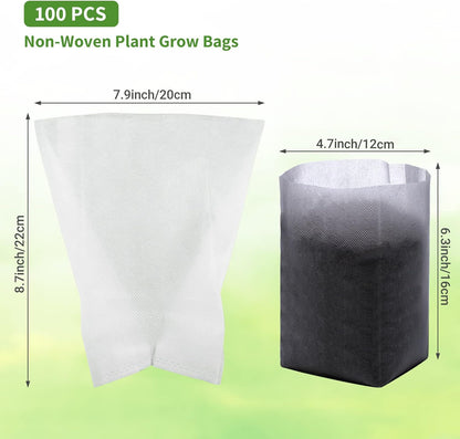 GREANER 100PCS Nursery Growing Bags Large, 7.8x8.6 inches Biodegradable Non-Woven Fabric Seedling