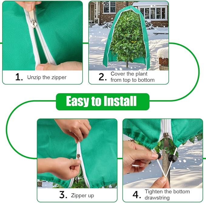4-Pack Plant Covers Freeze Protection, Frost Covers with Zipper Drawstring, Plant Protectors from