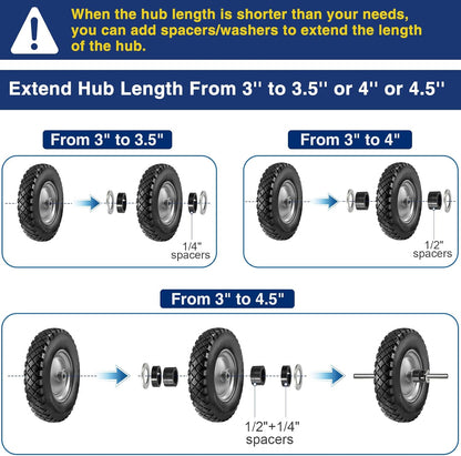 MaxAuto Wheelbarrow Tires 4.80 4.00-8 Flat-Free 4.80/4.00-8 Tire and Wheel w/Grease Fitting, 3"