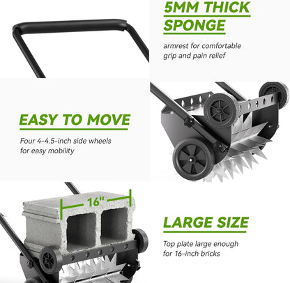 18-Inch Lawn Aerator,Heavy Duty Push Spike Aerator with 4 Wheels,Aerator Lawn Tool with Steel