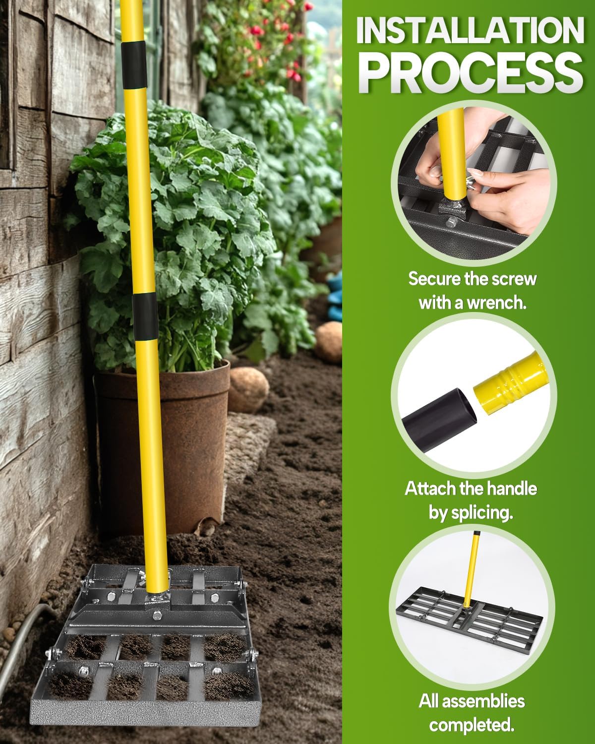 Joyhalo Lawn Leveling Rake, 36 Inch Yard Lawn Leveling for Soil with 78" Adjustable Steel Handle