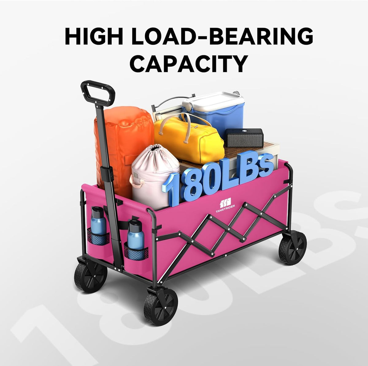 Collapsible Folding Wagon, Heavy Duty Pink Foldable Wagon Cart with Wheel, Lightweight Utility