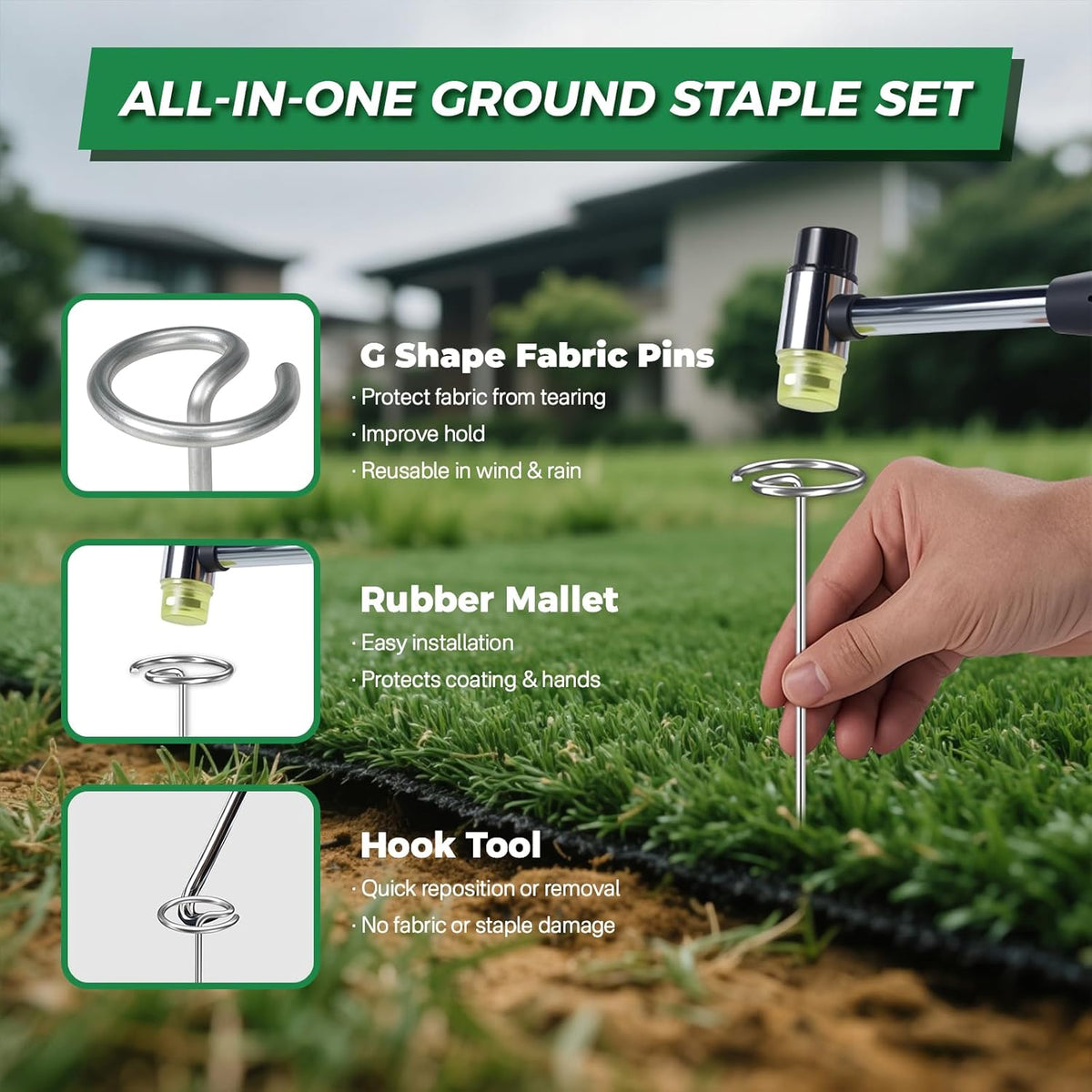 Landscaple Fabric Staples, 30pcs Galvanized G Shape Fabric Pins +30pcs U Shape Garden Staples Pins