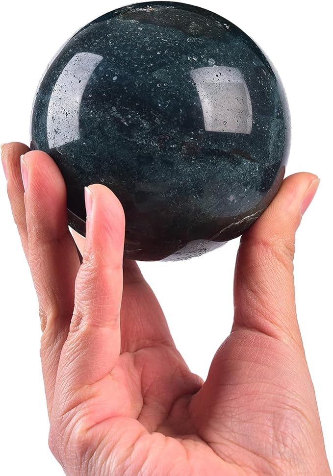 JIC Gem Ocean Jasper Crystal Ball with Wooden Stand Healing Crystal Sphere Ball for Feng Shui Decor