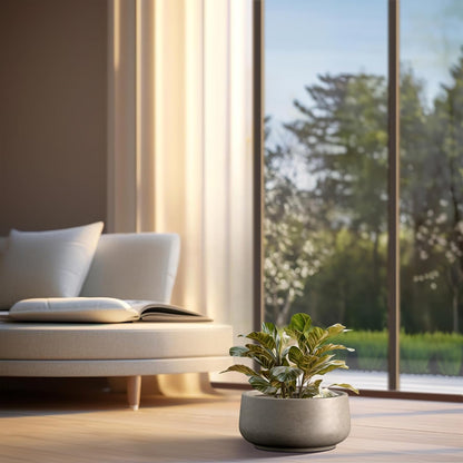 Kante 13.4" Dia Round Curvy Concrete Planter, Large Plant Pots with Drainage Hole and Rubber Plug