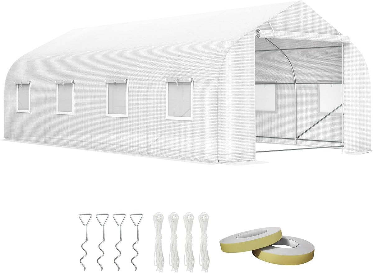 Outsunny 20' x 10' x 7' Outdoor Walk-in Greenhouse, Tunnel Green House with Roll-up Windows
