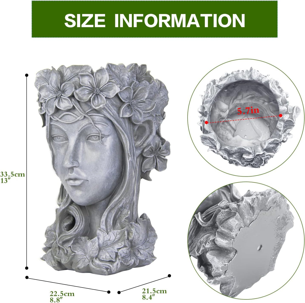 Sungmor Creative Goddess Head Planter Statue for Garden Ornaments | 9×9×14 Inch Premium Resin |