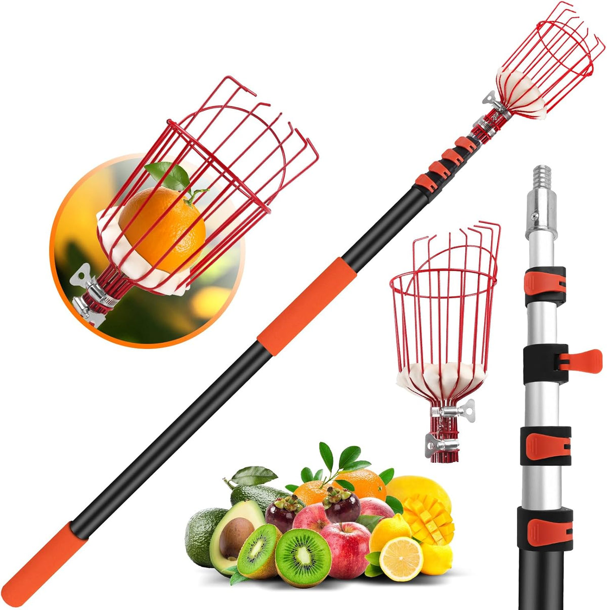 26FT Reach Fruit Picker Pole with Basket Telescoping,Apple Picker Pole with Basket,Lightweight