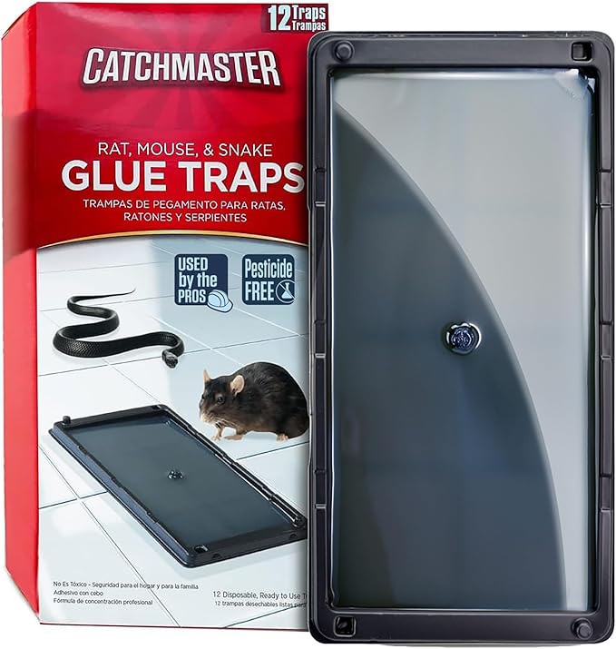 Catchmaster Rat, Snake and Mouse Traps 12Pk, Large Bulk Glue Rat Traps for Home, Adhesive Plastic
