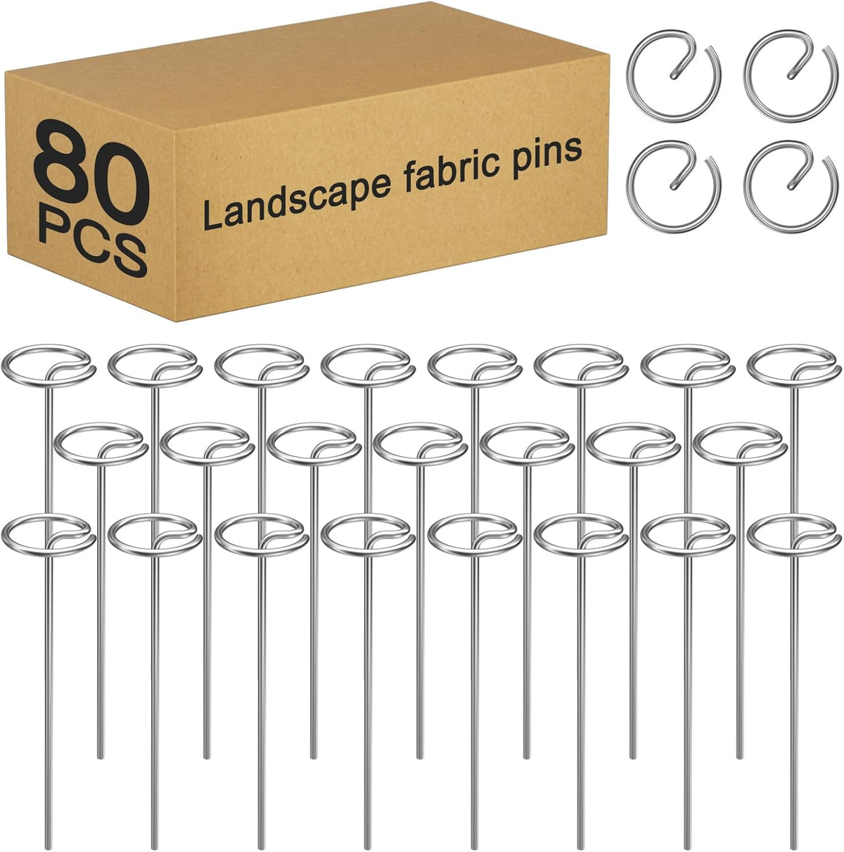 80 Pcs 6-Inch Heavy-Duty Galvanized Landscape Staples – Thickened 8 Gauge Circle Top Pins