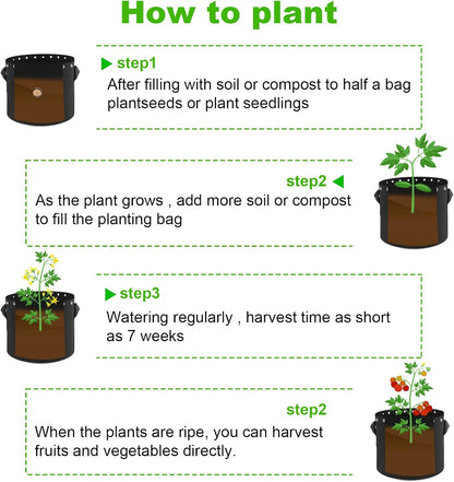 10 Gallon Plant Grow Bags 5-Packs with Holes,Thichkened Non-Woven Aeration Fabric Pots with Handles