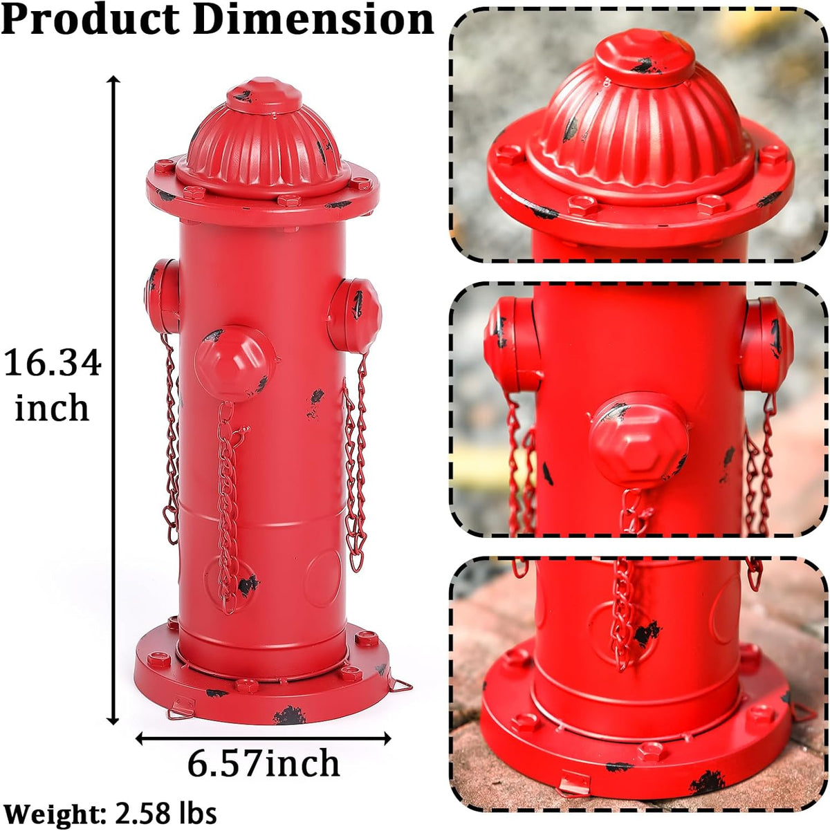 Fake Fire Hydrant for Dogs, 16.3" Red Metal Dog Pee Post with Stakes, Puppy Training Tool