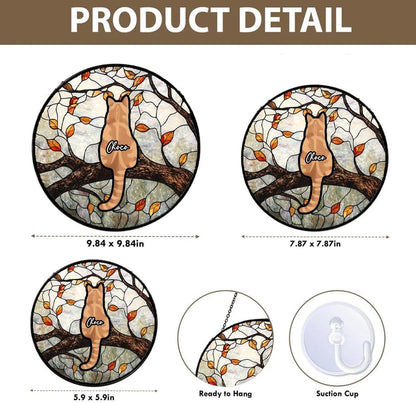 Custom Cat Portrait Stained Glass Window Hanging Light Catcher, Pet Memorial Stained Glass Photo
