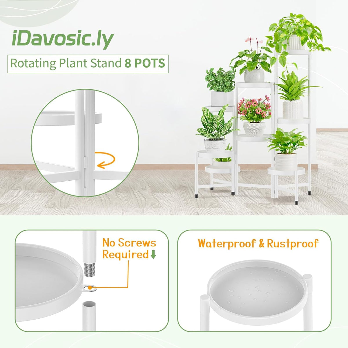 iDavosic.ly Plant Stand Indoor Outdoor, 8 Tier Corner Metal Flower Display Holder Shelf, Folding