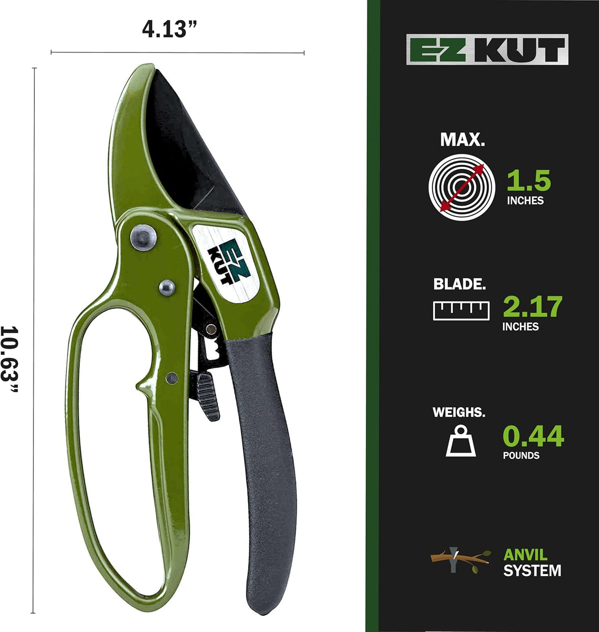 EZ Kut Heavy Duty Pruning Shears Green - with Ratcheting Action Great Garden Hand Tool Clippers