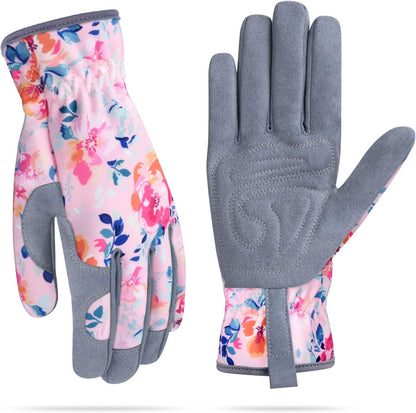 Womens Gardening Weeding Working Gloves, Leather Garden Glove for Women Thorn Proof No Stab for