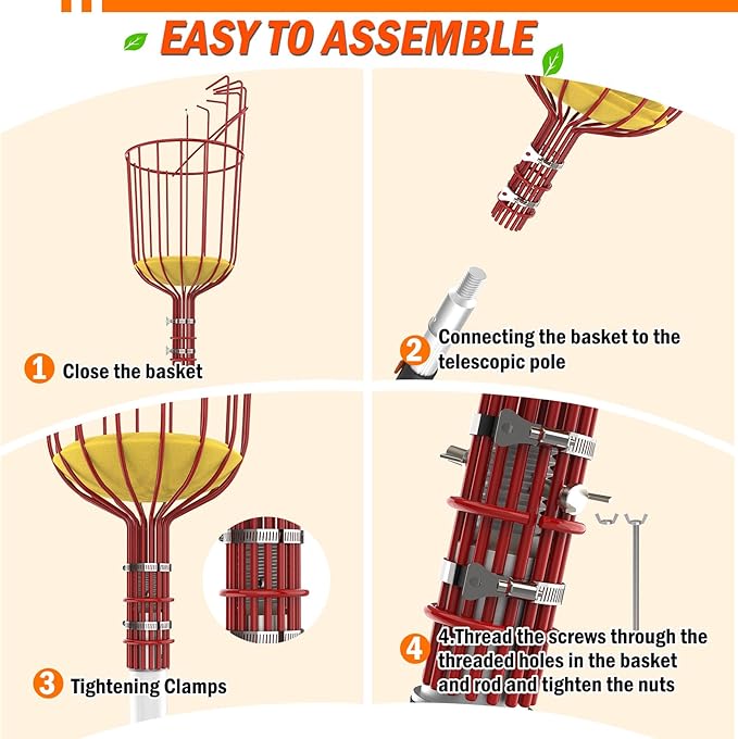 20FT Tree Trimmer, Manual Pole Saw with 3-12FT Extension Pole, Fruit Picker for Orange Lemon Mango