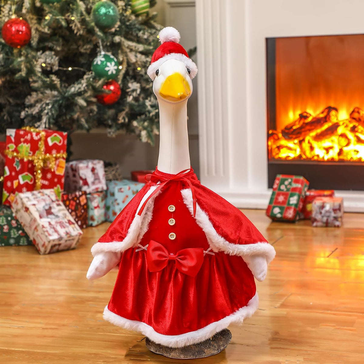 Christmas Mrs. Claus Goose Outfit Dresses Clothes for 23" High Cement or Plastic Goose Lawn