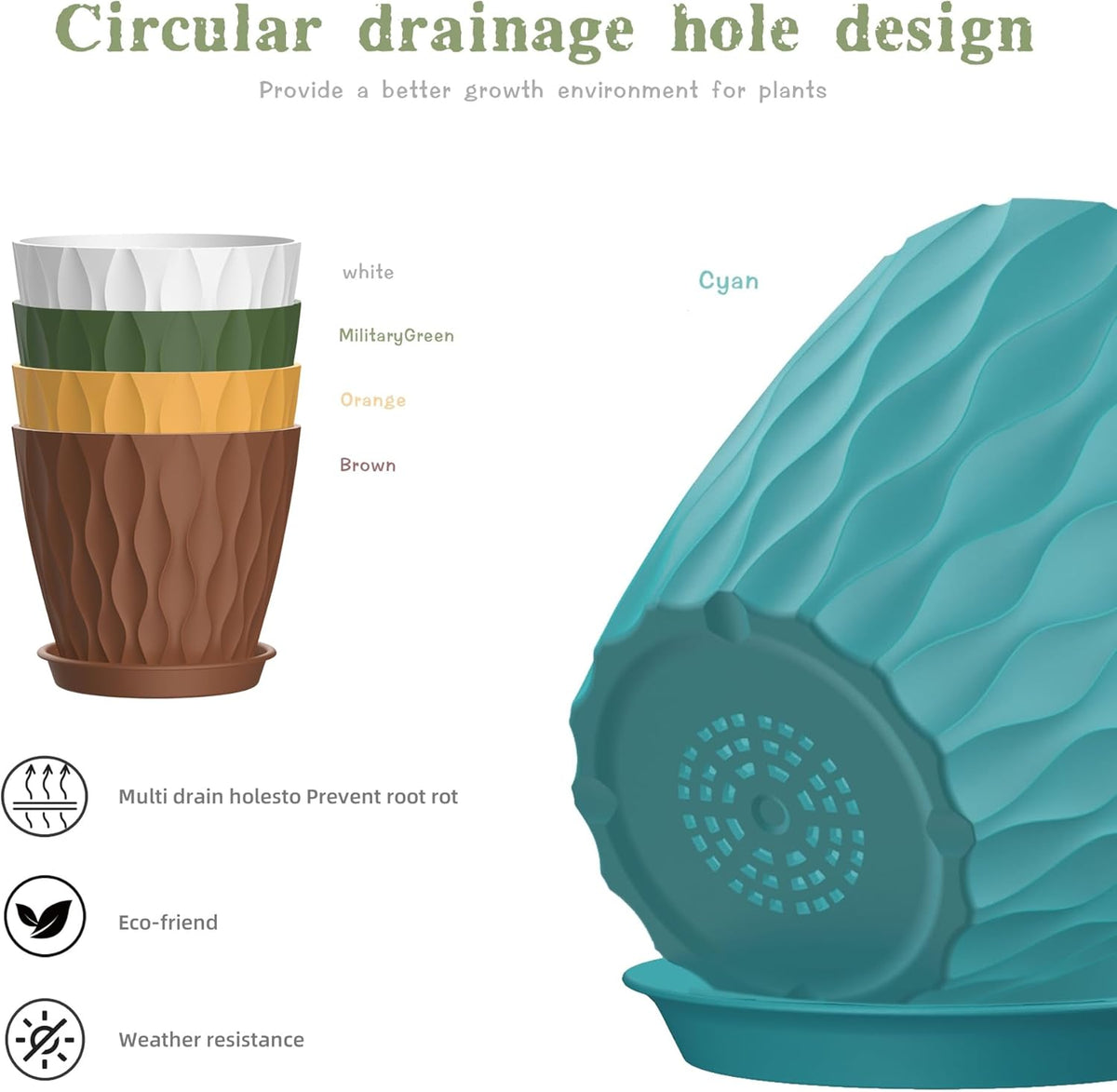 7 Inch Plant Pots 5 Pack, Flower Planters with Drainage Holes and Trays,Plastic Pots for Indoor