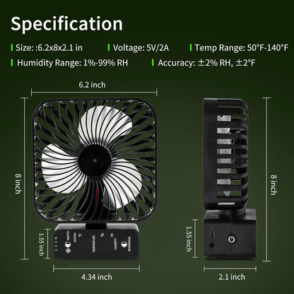 Grow Tent Fan 6”, LCD Display with Sensor, Adjustable Temp & Humidity Control, 4-Speed, 90°