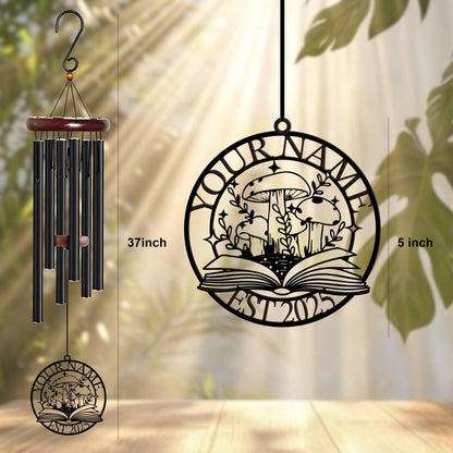 Personalized Customize Name Fantasy Mushroom Wonderland Wind Chime, Metal Iron 37 Inch Outdoor