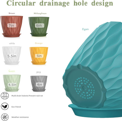 4/4.5/5/5.5/6/6.5/7 Inch Plant Pots,7 Pack Flower Pots with Drainage Holes and Trays,Plastic