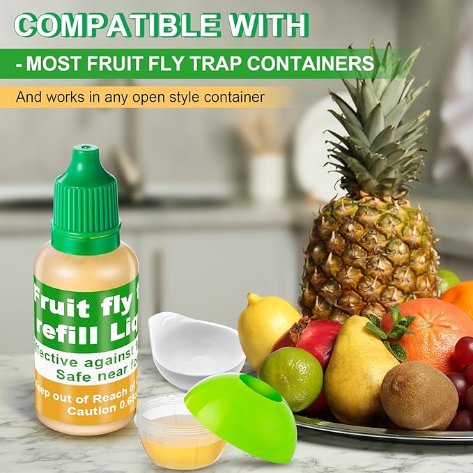 Qualirey 12 Pack Fruit Fly Trap Refill Liquid, 0.68oz Per Bottle Liquid Fruit Fly Traps for