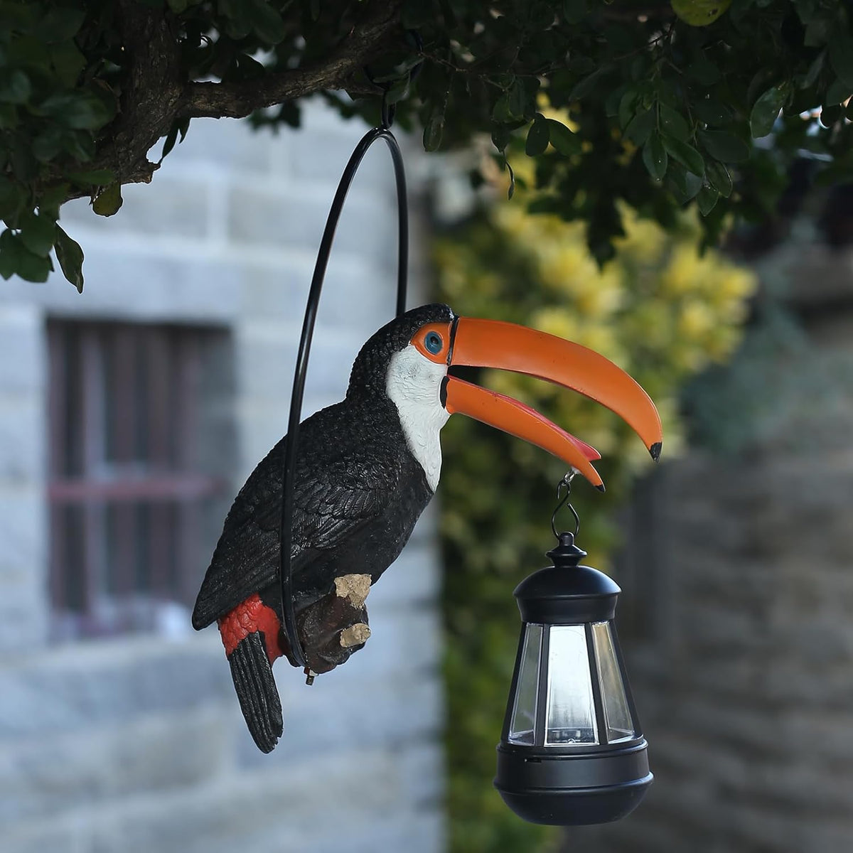Solar Toucan Tree Hug Tree Decoration Hanging Garden Statue 12.5-inch Resin Tropical Animal Lawn