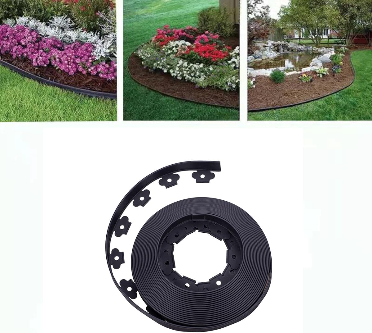 Garden Edging，40FT Landscape Edging with 25 Spikes for Lawn 1.5 Inch Tall (Black, 40FT)