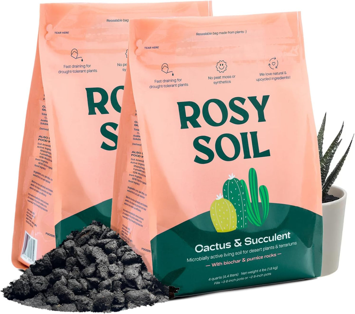 Rosy Soil Cactus and Succulent Potting Soil Mix for Houseplants - Fast Draining Organic Potting
