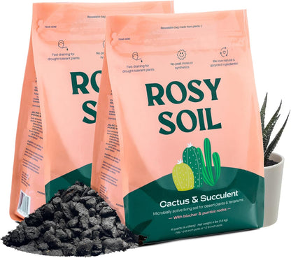 Rosy Soil Cactus and Succulent Potting Soil Mix for Houseplants - Fast Draining Organic Potting