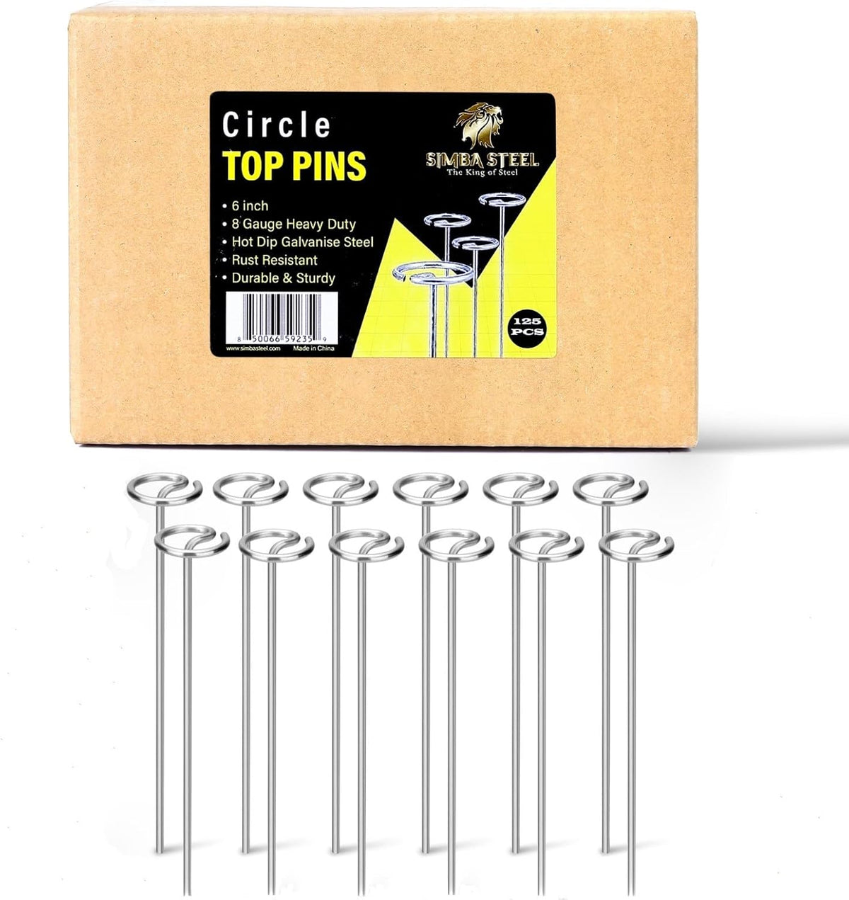 8 Gauge Circle Top Lanscape Pins - 125 Pack x 6 Inch Galvanised, Heavy Duty, Not Easy to Bend
