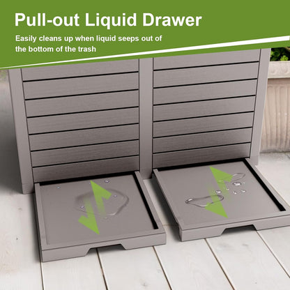 62 Gallon Outdoor Trash Can with Tiered Lid and Drip Tray,Waterproof Resin Waste Bin