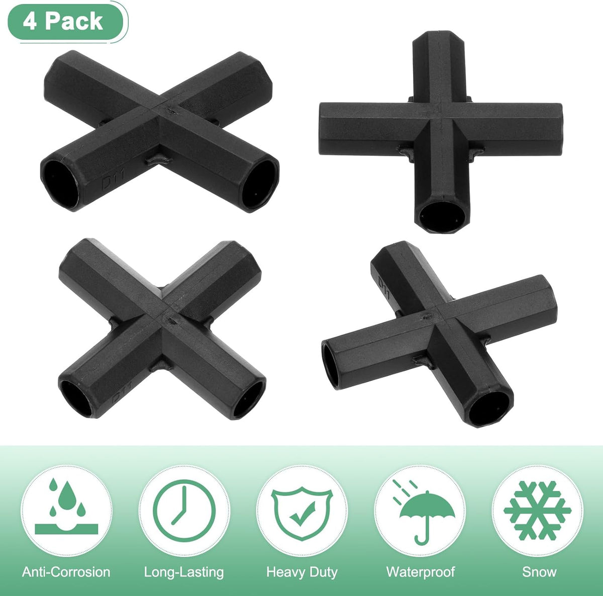 4 Pcs 11mm Greenhouse Frame Building Connectors, 4 Way Flat Pipe Fitting for Grape