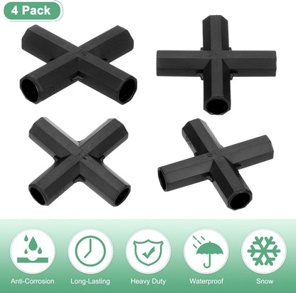 4 Pcs 11mm Greenhouse Frame Building Connectors, 4 Way Flat Pipe Fitting for Grape