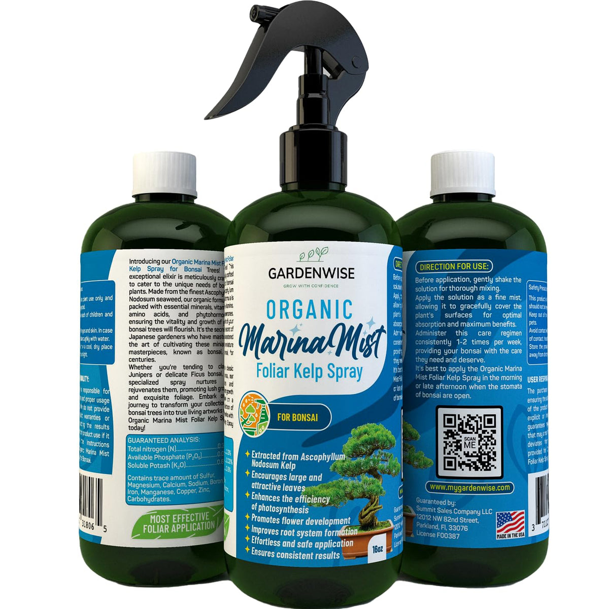 Organic Marina Mist Foliar Spray for All Live Indoor and Outdoor Bonsai Tree Plants | Micro