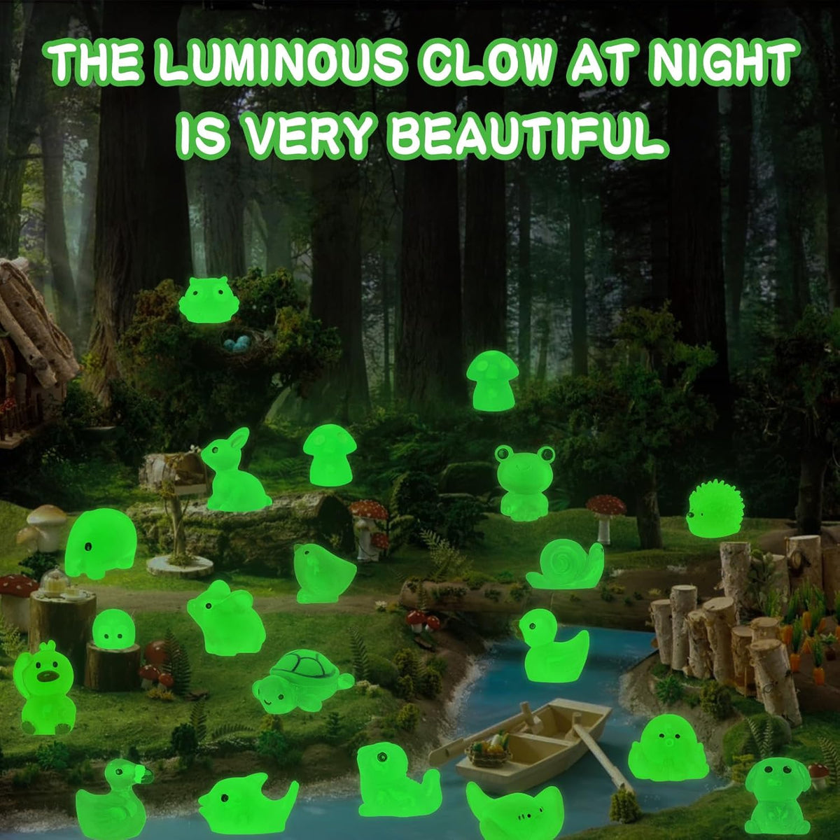 120pcs Luminous Mini Resin Animals 20 Types to Hide Miniature Resin Animals Figures Glow in the